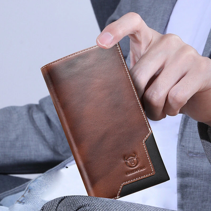 (image for) BULLCAPTAIN Genuine Leather Men&rsquo;s Long Wallet Large-capacity Coin Purse RFID Blocking Credit Card Holder Multifunctional Handbag Clutch Wallet