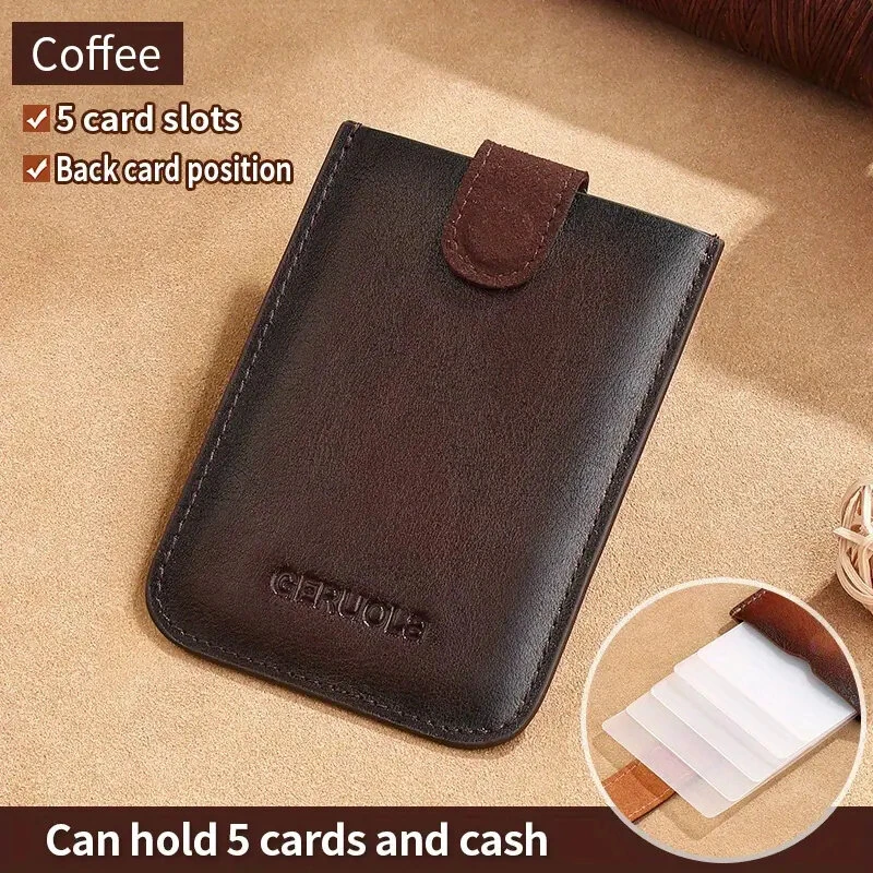 (image for) Ekphero Men's Card Holder Genuine Leather Portable Credit Card Case Storage Magnetic Suction Card Holder Simple Thin Bank Card Anti-magnetic Bus Card Slot Mini Bag