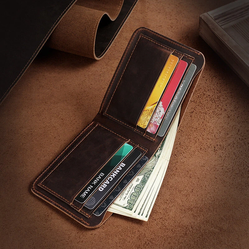 (image for) Ekphero Men's Genuine Leather Wallet Large Capacity Slim 6 Card Slots Money Clip, Lightweight Cowhide Portable ID & Credit Card Holder
